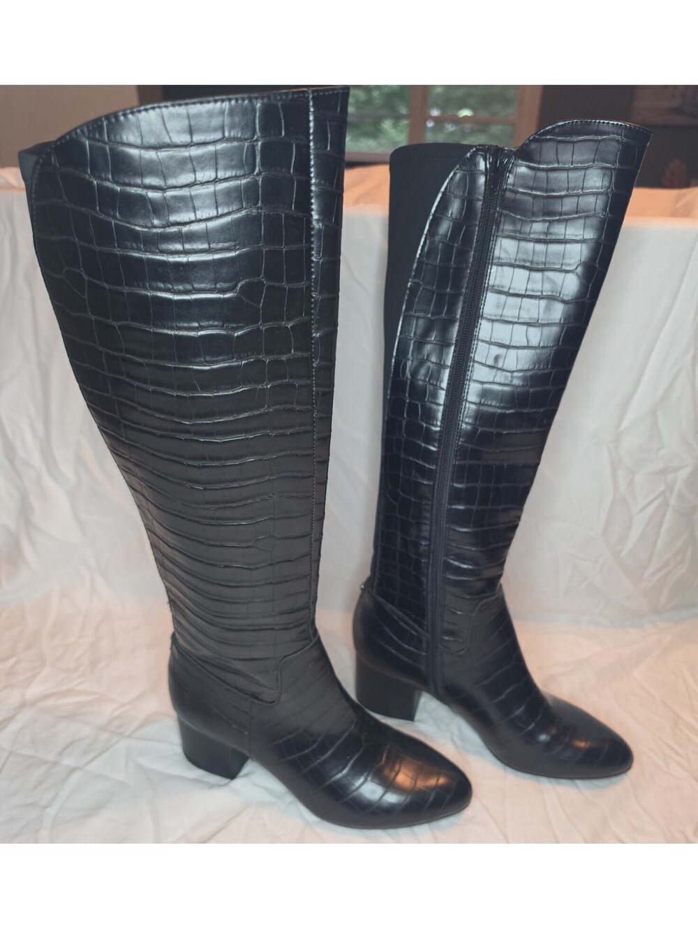 Anne Klein Henrie iFlex Black Croc Embossed Knee High Boots Women’s 7M